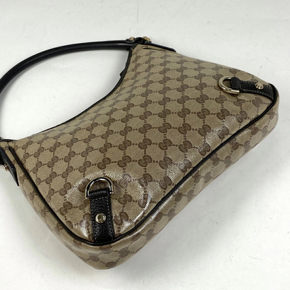 Gucci GG Abbey Canvas Brown Shoulder Bag Handbag Crystal Hobo